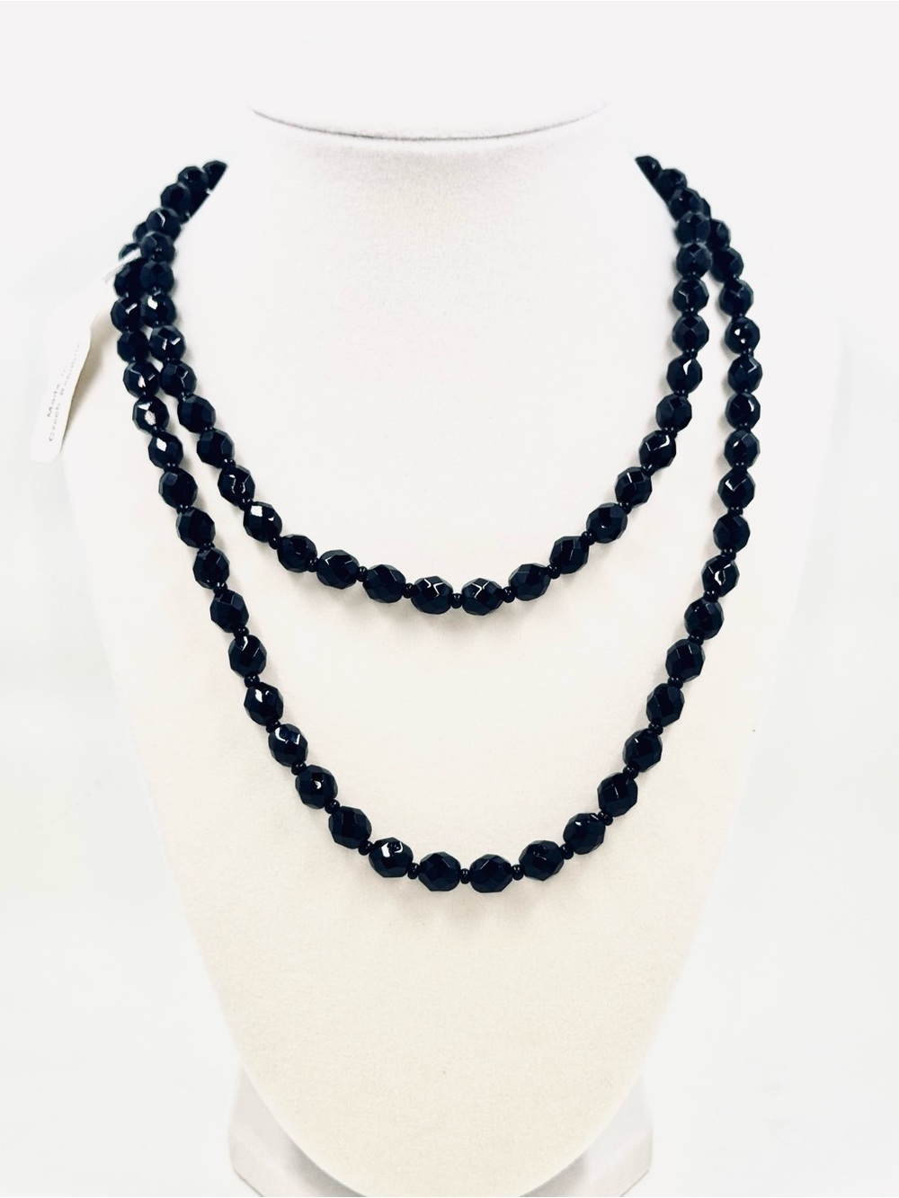 CZECH GLASS 35” Black Faceted Beaded Necklace Vintage NWT